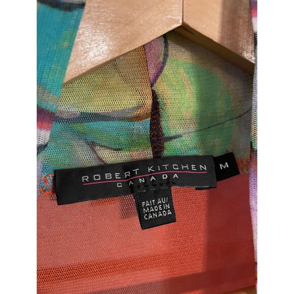 Robert Kitchen Cardigan Kimono Womens Medium Sheer Floral Mesh Orange Watercolor - Picture 3 of 7